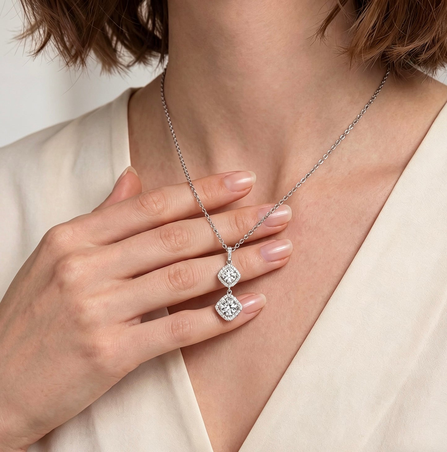 Luvymia"Mother’s Halo" Double Moissanite Necklace - D-Color VVS1 Premium Gift for Mom