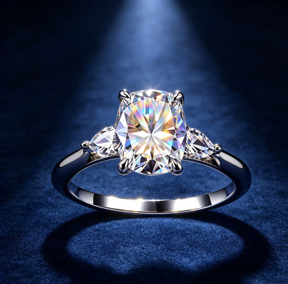 Cushion Cut Moissanite Ring 7×9mm · Three Stone D Color · Vintage Bridal Engagement Ring S925 Silver | LUMINA VOW
