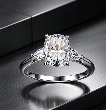 Cushion Cut Moissanite Ring 7×9mm · Three Stone D Color · Vintage Bridal Engagement Ring S925 Silver | LUMINA VOW