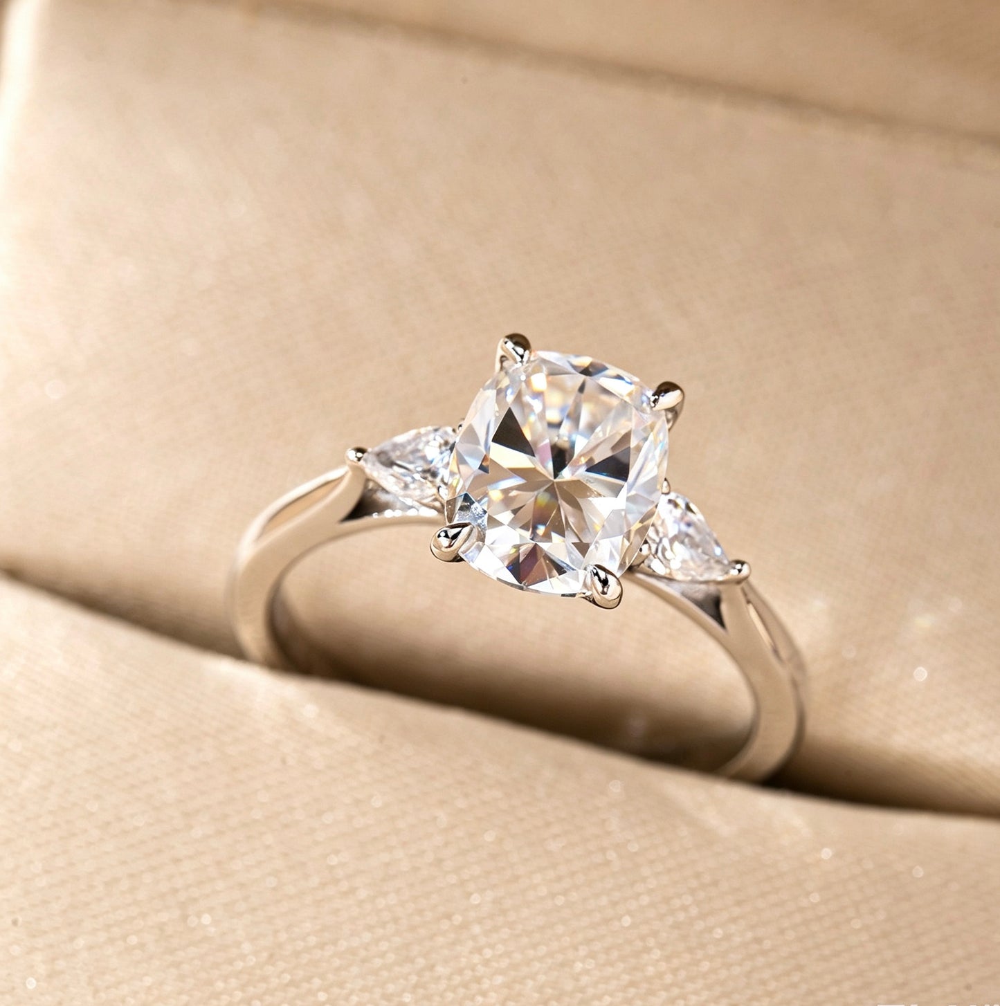 Cushion Cut Moissanite Ring 7×9mm · Three Stone D Color · Vintage Bridal Engagement Ring S925 Silver | LUMINA VOW