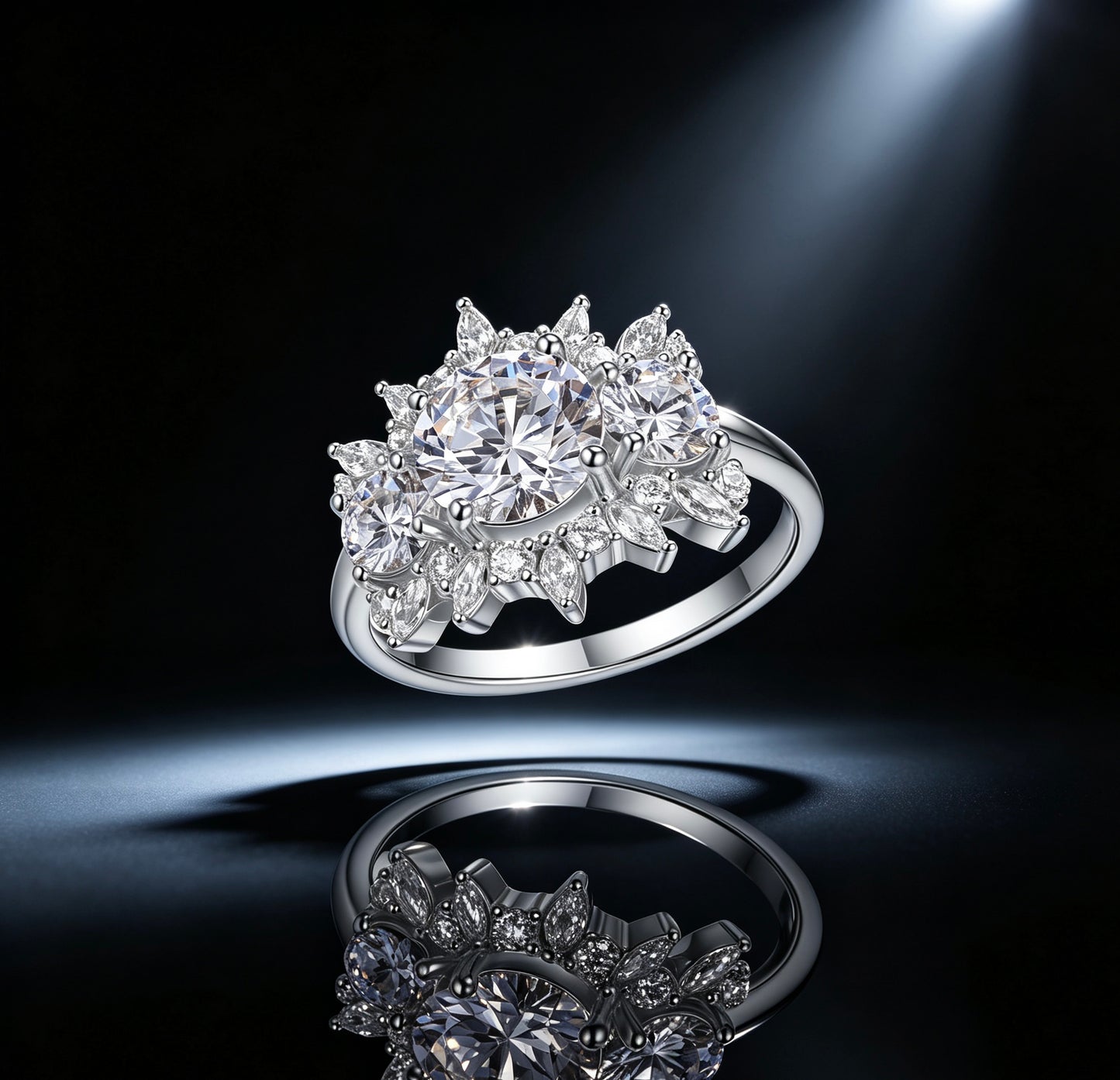 Floral Moissanite Engagement Ring 8mm · Marquise Cluster D Color VVS1 · Flower Bridal Ring S925 Silver | Luvymia