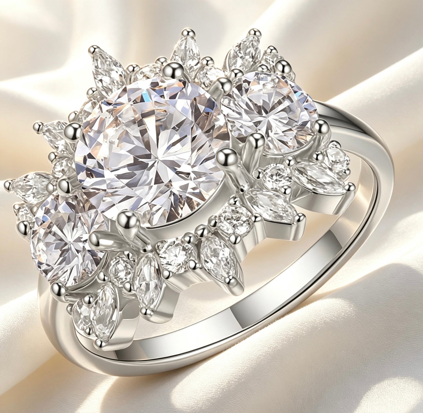 Floral Moissanite Engagement Ring 8mm · Marquise Cluster D Color VVS1 · Flower Bridal Ring S925 Silver | Luvymia