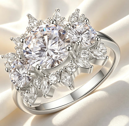 Floral Moissanite Engagement Ring 8mm · Marquise Cluster D Color VVS1 · Flower Bridal Ring S925 Silver | Luvymia