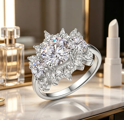 Floral Moissanite Engagement Ring 8mm · Marquise Cluster D Color VVS1 · Flower Bridal Ring S925 Silver | Luvymia