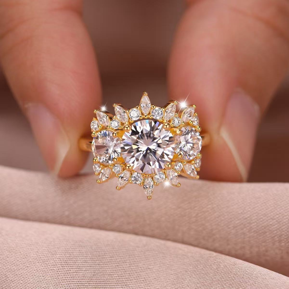 Floral Moissanite Engagement Ring 8mm · Marquise Cluster D Color VVS1 · Flower Bridal Ring S925 Silver | Luvymia