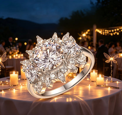 Floral Moissanite Engagement Ring 8mm · Marquise Cluster D Color VVS1 · Flower Bridal Ring S925 Silver | Luvymia