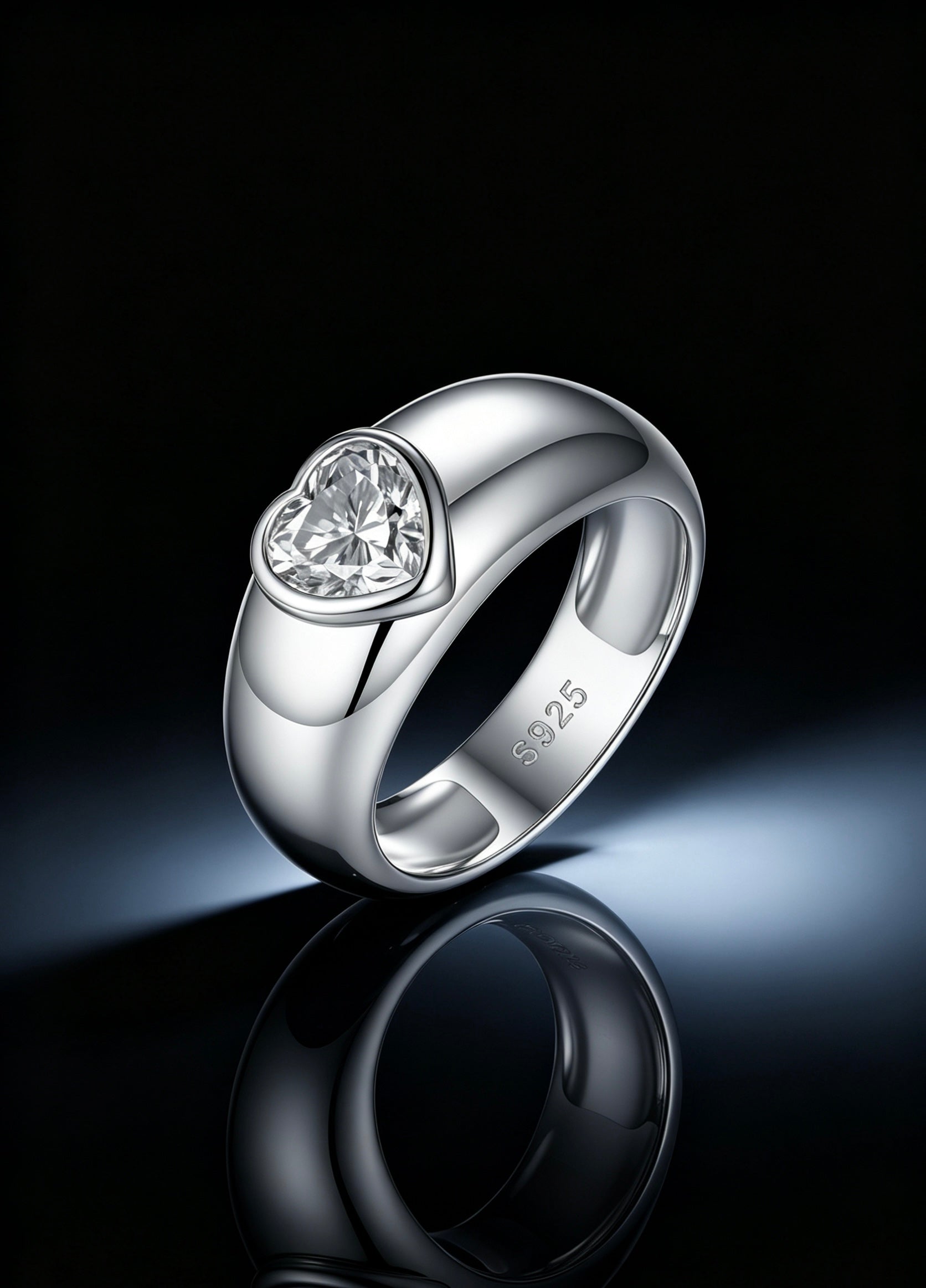 Heart Moissanite Dome Ring — 1.2ct Bezel Set · Wide Band · S925 Silver | LUMINA VOW