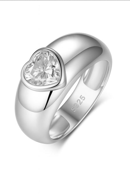 Heart Moissanite Dome Ring — 1.2ct Bezel Set · Wide Band · S925 Silver | LUMINA VOW