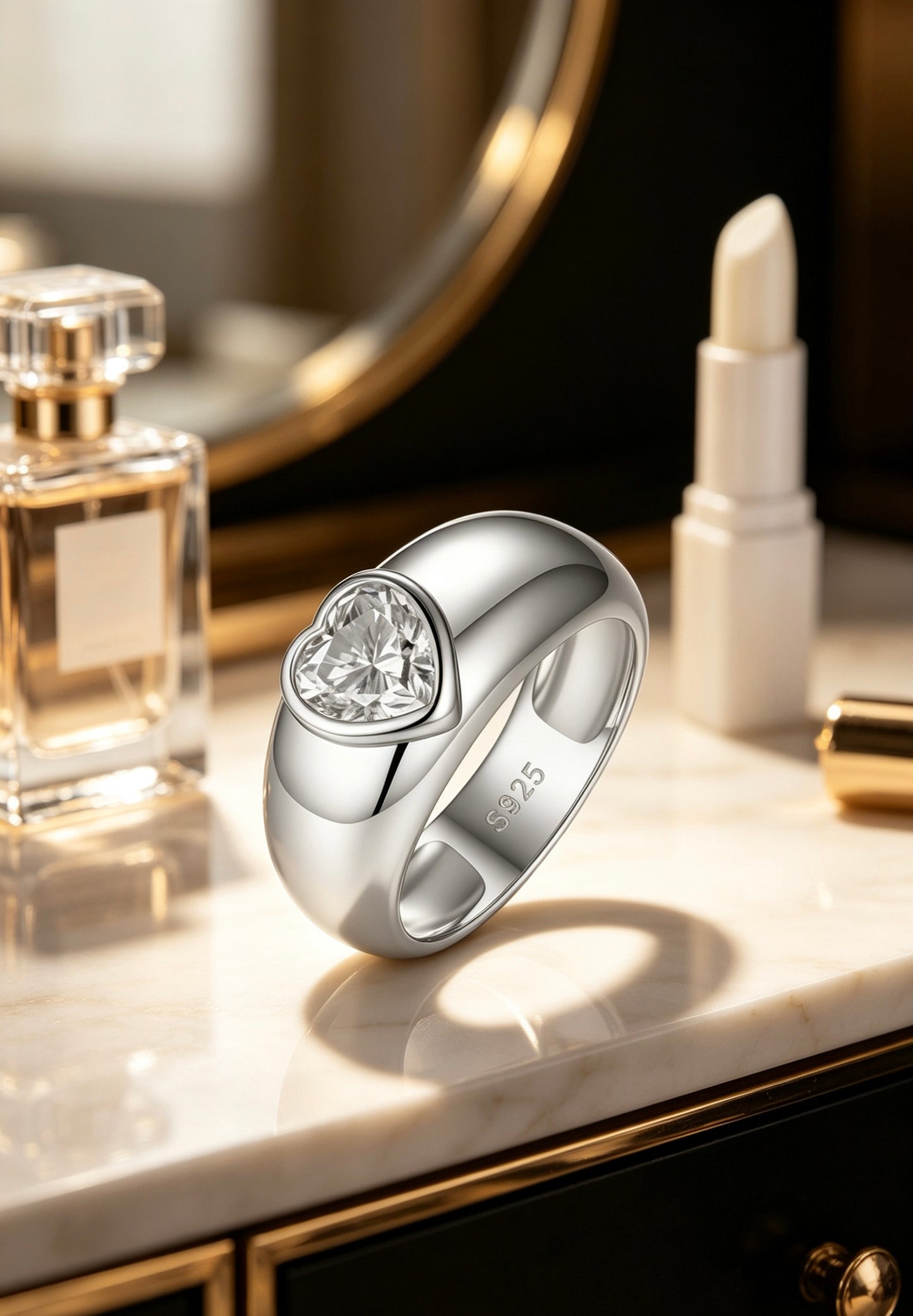 Heart Moissanite Ring 1.2ct · Dome Band Bezel Setting · Valentine Bridal Ring S925 Silver | Luvymia