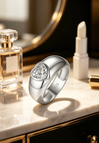 Heart Moissanite Ring 1.2ct · Dome Band Bezel Setting · Valentine Bridal Ring S925 Silver | Luvymia