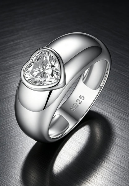 Heart Moissanite Ring 1.2ct · Dome Band Bezel Setting · Valentine Bridal Ring S925 Silver | Luvymia