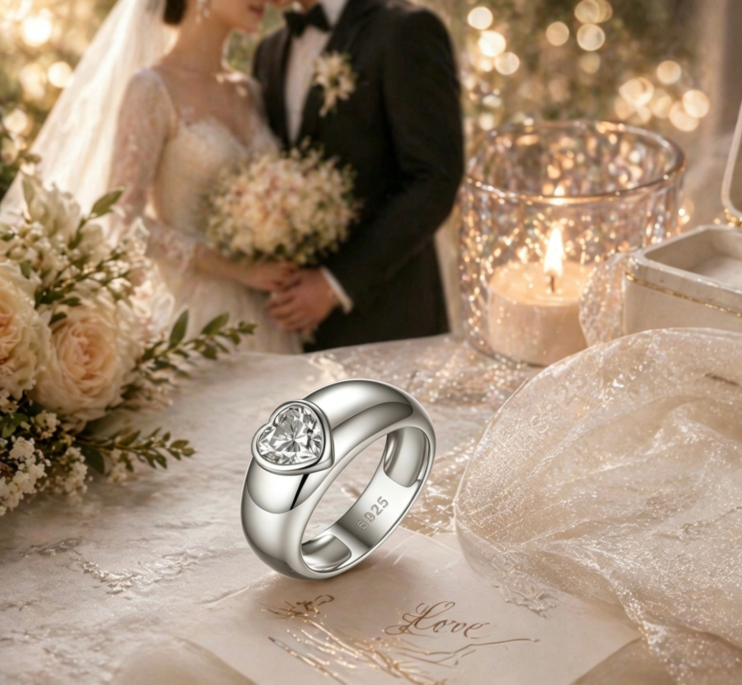 Heart Moissanite Dome Ring — 1.2ct Bezel Set · Wide Band · S925 Silver | LUMINA VOW