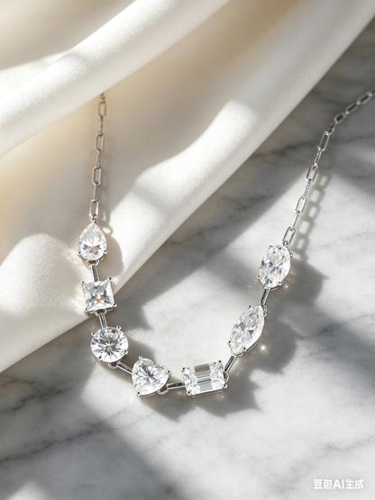 Luvymia "All of You" Multi-Shape Moissanite Necklace - Top D-Color VVS1 Fancy Cut Bridal Jewelry