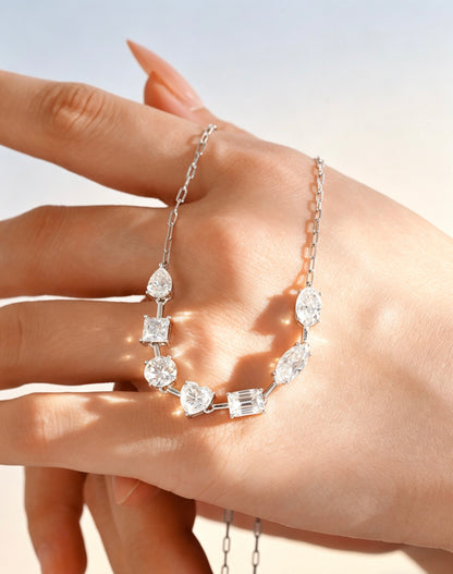 Luvymia "All of You" Multi-Shape Moissanite Necklace - Top D-Color VVS1 Fancy Cut Bridal Jewelry