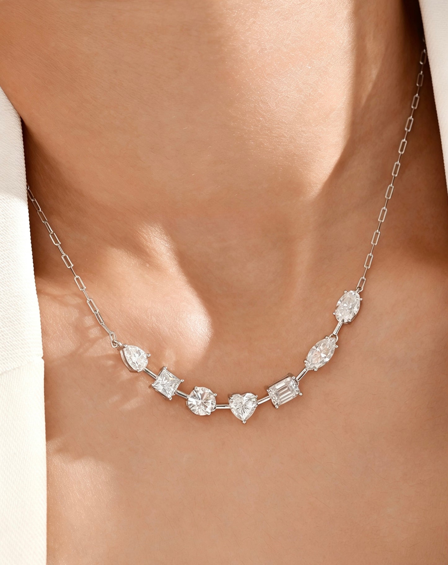 Luvymia "All of You" Multi-Shape Moissanite Necklace - Top D-Color VVS1 Fancy Cut Bridal Jewelry