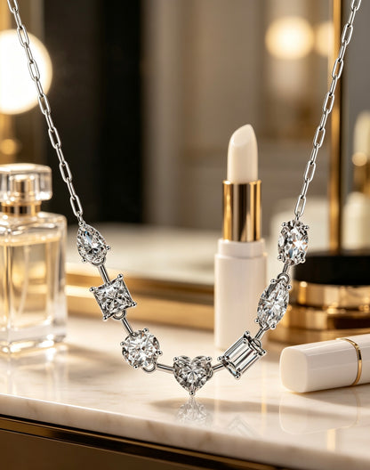 Luvymia "All of You" Multi-Shape Moissanite Necklace - Top D-Color VVS1 Fancy Cut Bridal Jewelry