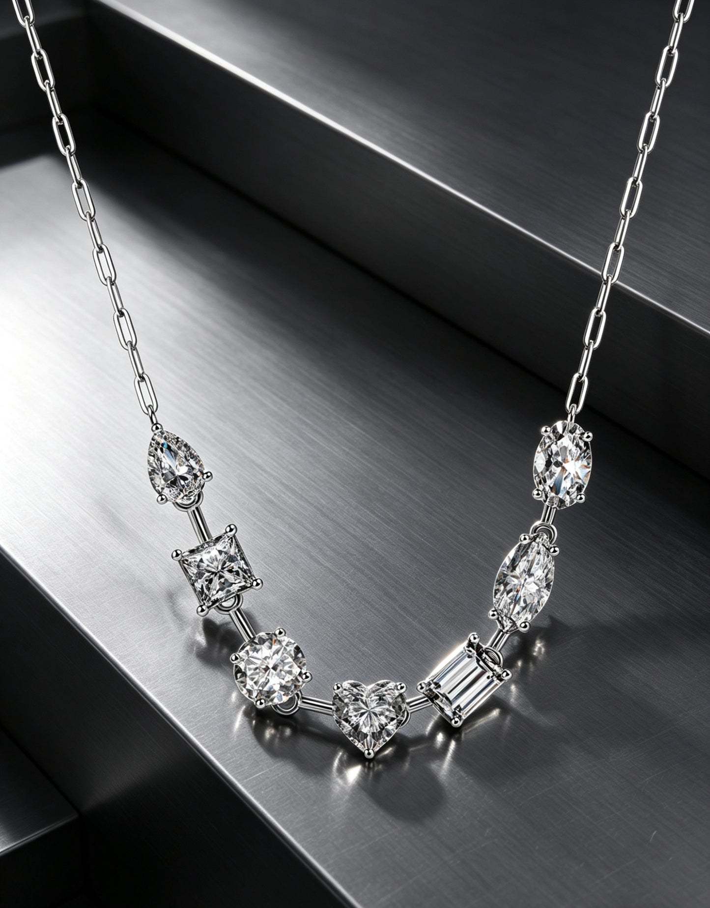 Luvymia "All of You" Multi-Shape Moissanite Necklace - Top D-Color VVS1 Fancy Cut Bridal Jewelry