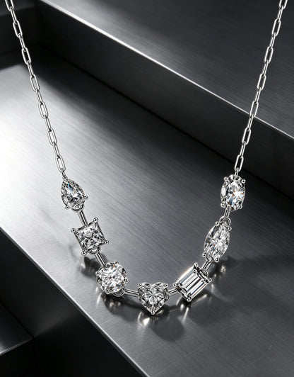 Luvymia "All of You" Multi-Shape Moissanite Necklace - Top D-Color VVS1 Fancy Cut Bridal Jewelry