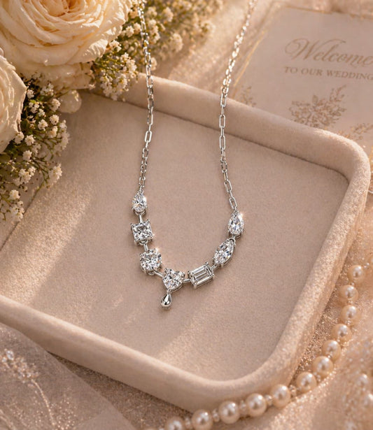 Luvymia "All of You" Multi-Shape Moissanite Necklace - Top D-Color VVS1 Fancy Cut Bridal Jewelry