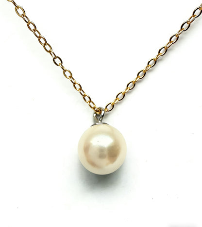 Luvymia 7mm Hepu saltwater pearl pendant necklace with a gold-plated chain.