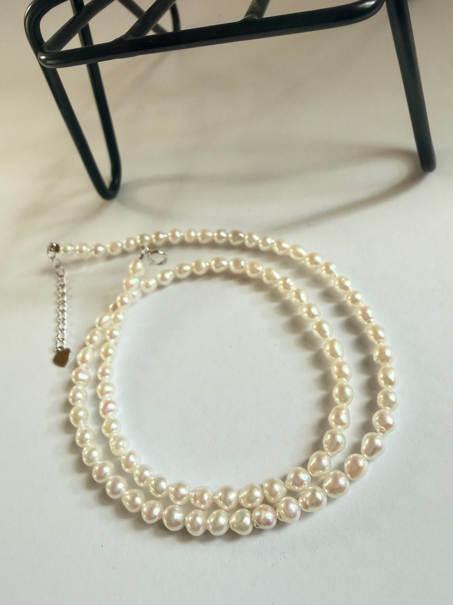 Luvymia Baroque freshwater pearl necklace, 3-4mm seed pearls, with 925 sterling silver clasp.
