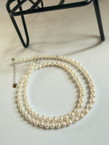 Luvymia Baroque freshwater pearl necklace, 3-4mm seed pearls, with 925 sterling silver clasp.