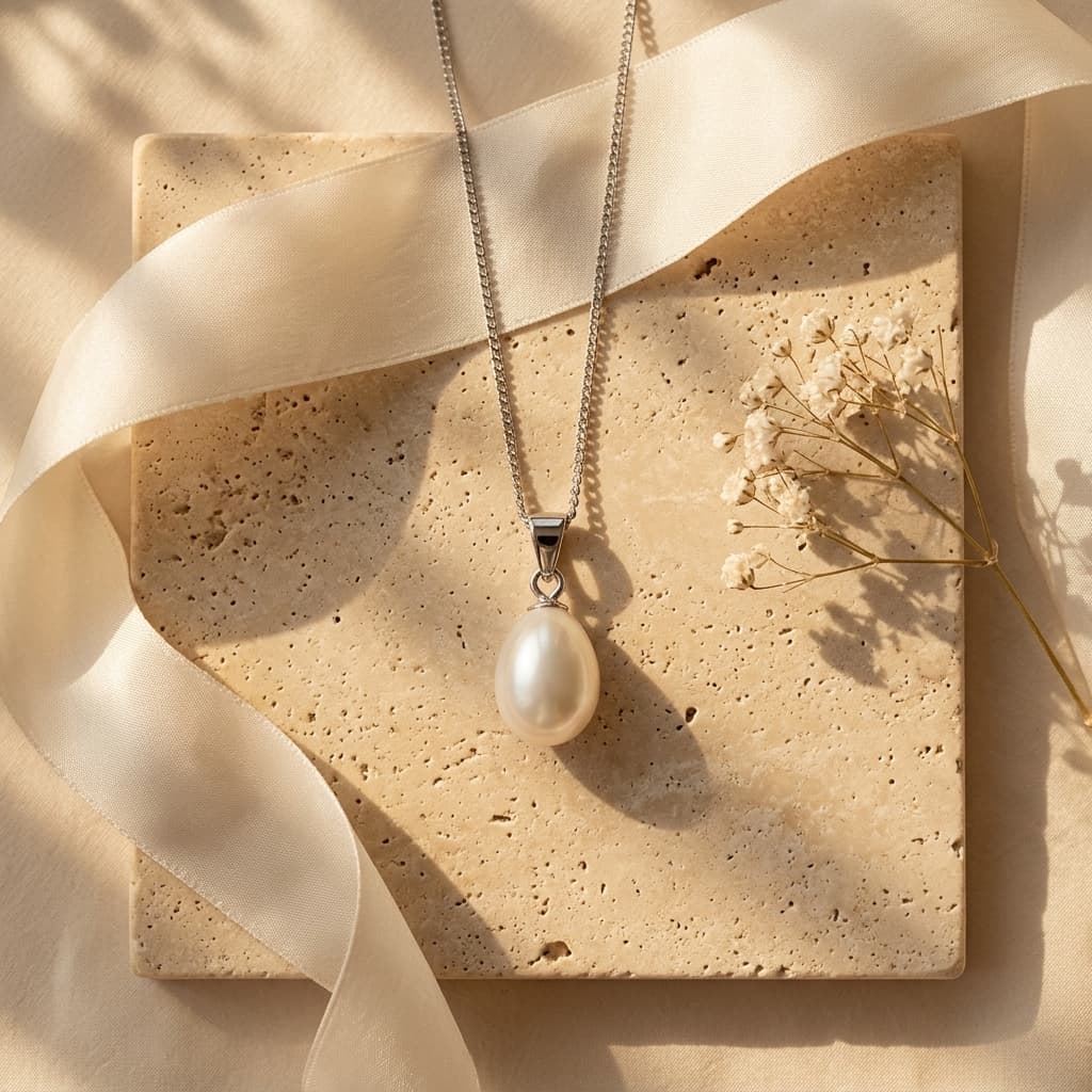 Luvymia baroque freshwater pearl pendant necklace with a cream-white pearl and 925 sterling silver chain.