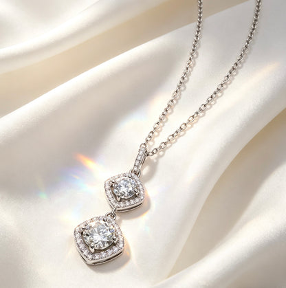 Luvymia"Mother’s Halo" Double Moissanite Necklace - D-Color VVS1 Premium Gift for Mom