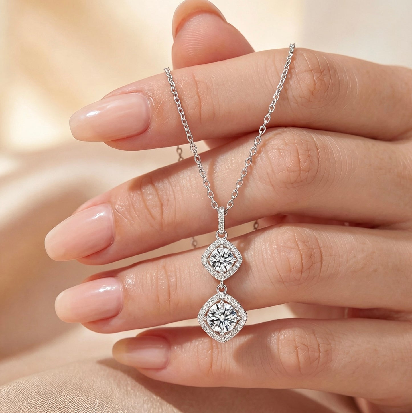 Luvymia"Mother’s Halo" Double Moissanite Necklace - D-Color VVS1 Premium Gift for Mom