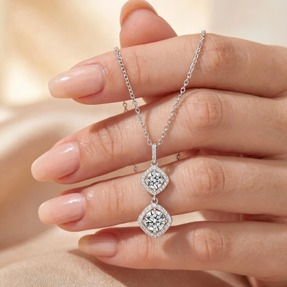 Luvymia"Mother’s Halo" Double Moissanite Necklace - D-Color VVS1 Premium Gift for Mom