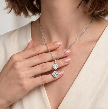 Luvymia"Mother’s Halo" Double Moissanite Necklace - D-Color VVS1 Premium Gift for Mom