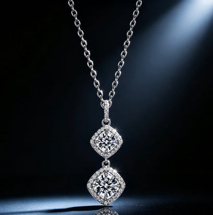 Luvymia"Mother’s Halo" Double Moissanite Necklace - D-Color VVS1 Premium Gift for Mom