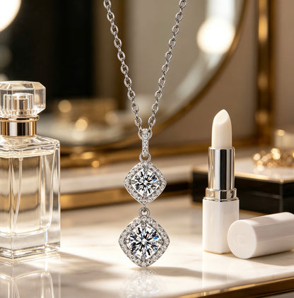 Luvymia"Mother’s Halo" Double Moissanite Necklace - D-Color VVS1 Premium Gift for Mom