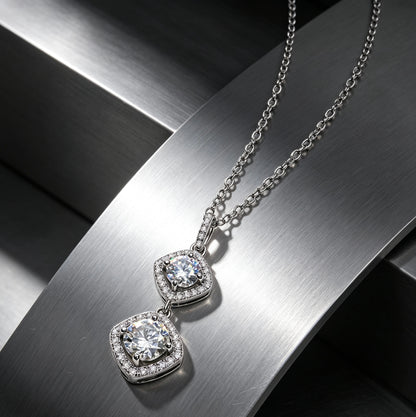 Luvymia"Mother’s Halo" Double Moissanite Necklace - D-Color VVS1 Premium Gift for Mom