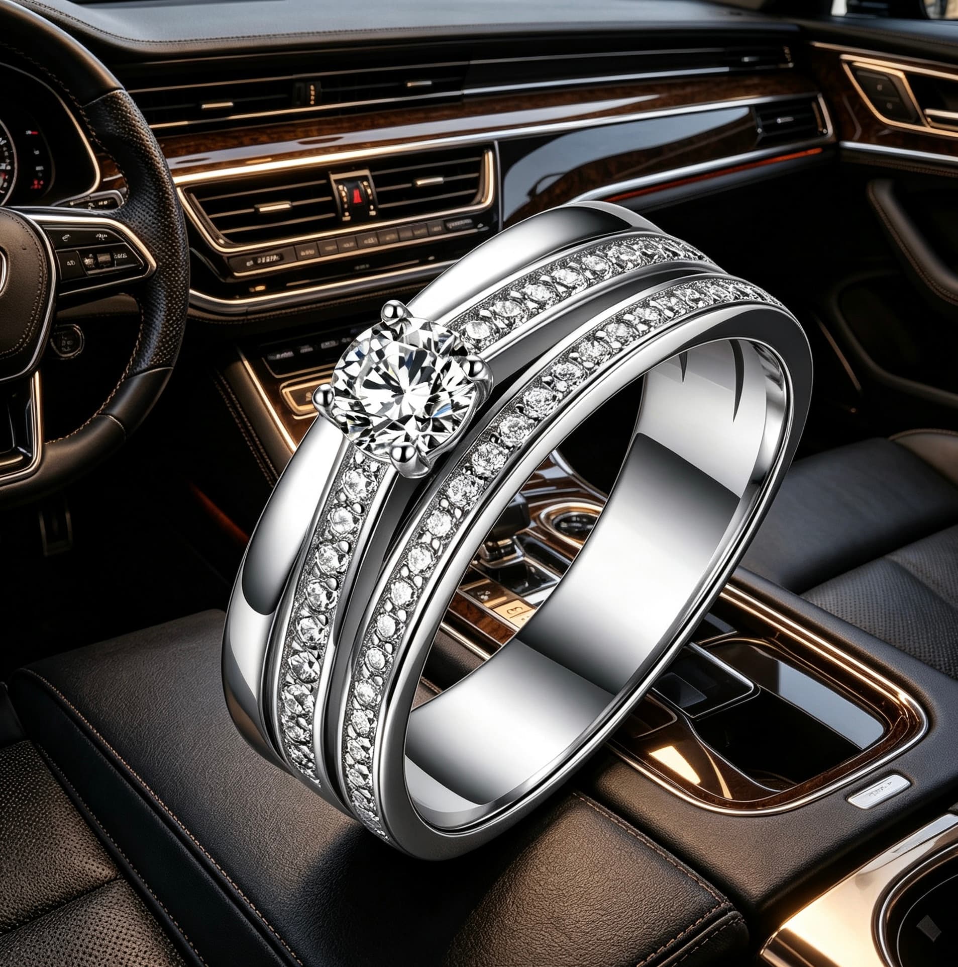 Men's S925 silver moissanite wedding ring with 0.4ct center stone and double pavé rails.