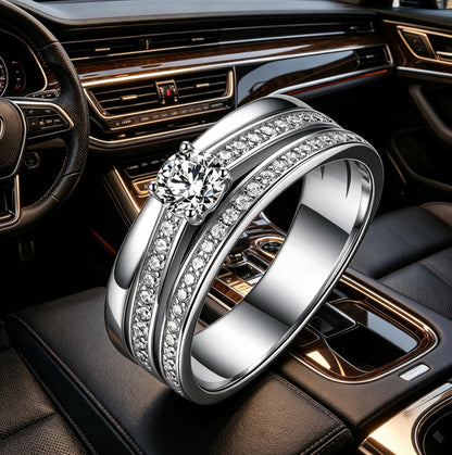 Men's S925 silver moissanite wedding ring with 0.4ct center stone and double pavé rails.