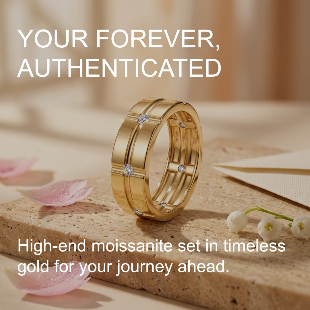 Men's Moissanite Wedding Ring · Wide Band Grid Pattern · D Color · 7-Stone · S925 Silver | LUVYMIA