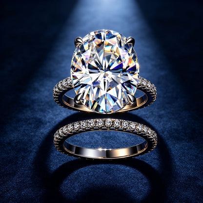 Oval Moissanite Bridal Set  · 12x16mm Engagement Ring + Eternity Band · Luxury Wedding Set S925 Silver | Luvymia