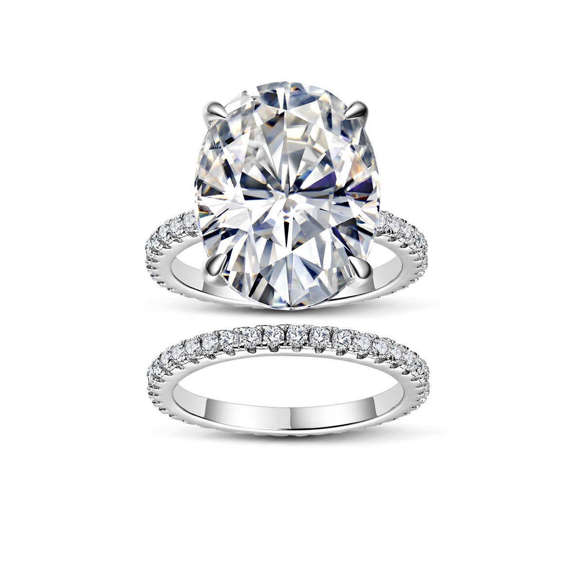 Oval Moissanite Bridal Set  · 12x16mm Engagement Ring + Eternity Band · Luxury Wedding Set S925 Silver | Luvymia