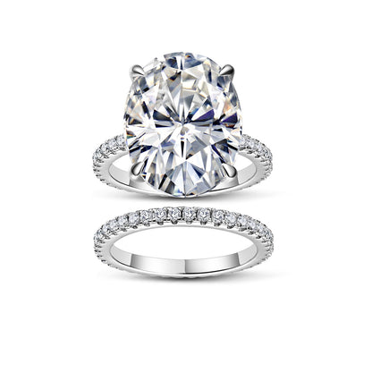 Oval Moissanite Bridal Set  · 12x16mm Engagement Ring + Eternity Band · Luxury Wedding Set S925 Silver | Luvymia