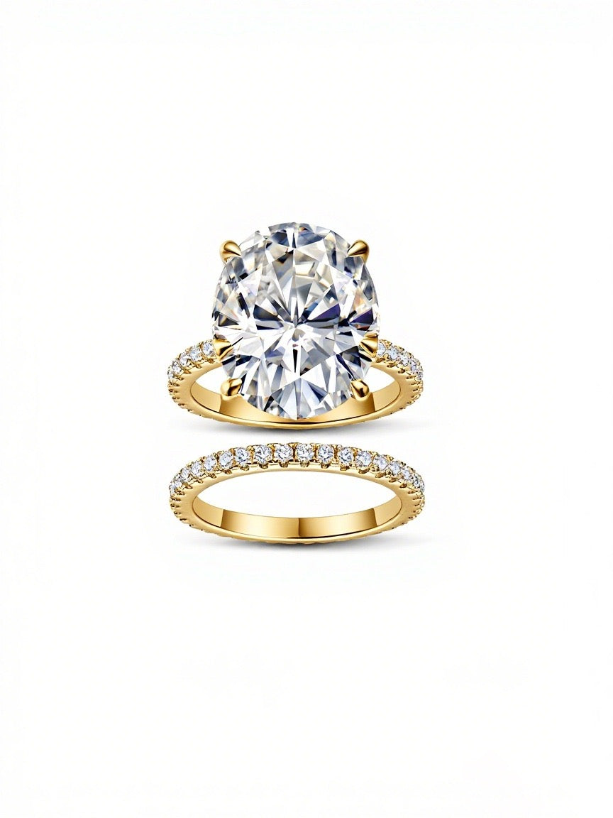 Oval Moissanite Bridal Set  · 12x16mm Engagement Ring + Eternity Band · Luxury Wedding Set S925 Silver | Luvymia
