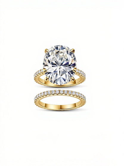 Oval Moissanite Bridal Set  · 12x16mm Engagement Ring + Eternity Band · Luxury Wedding Set S925 Silver | Luvymia