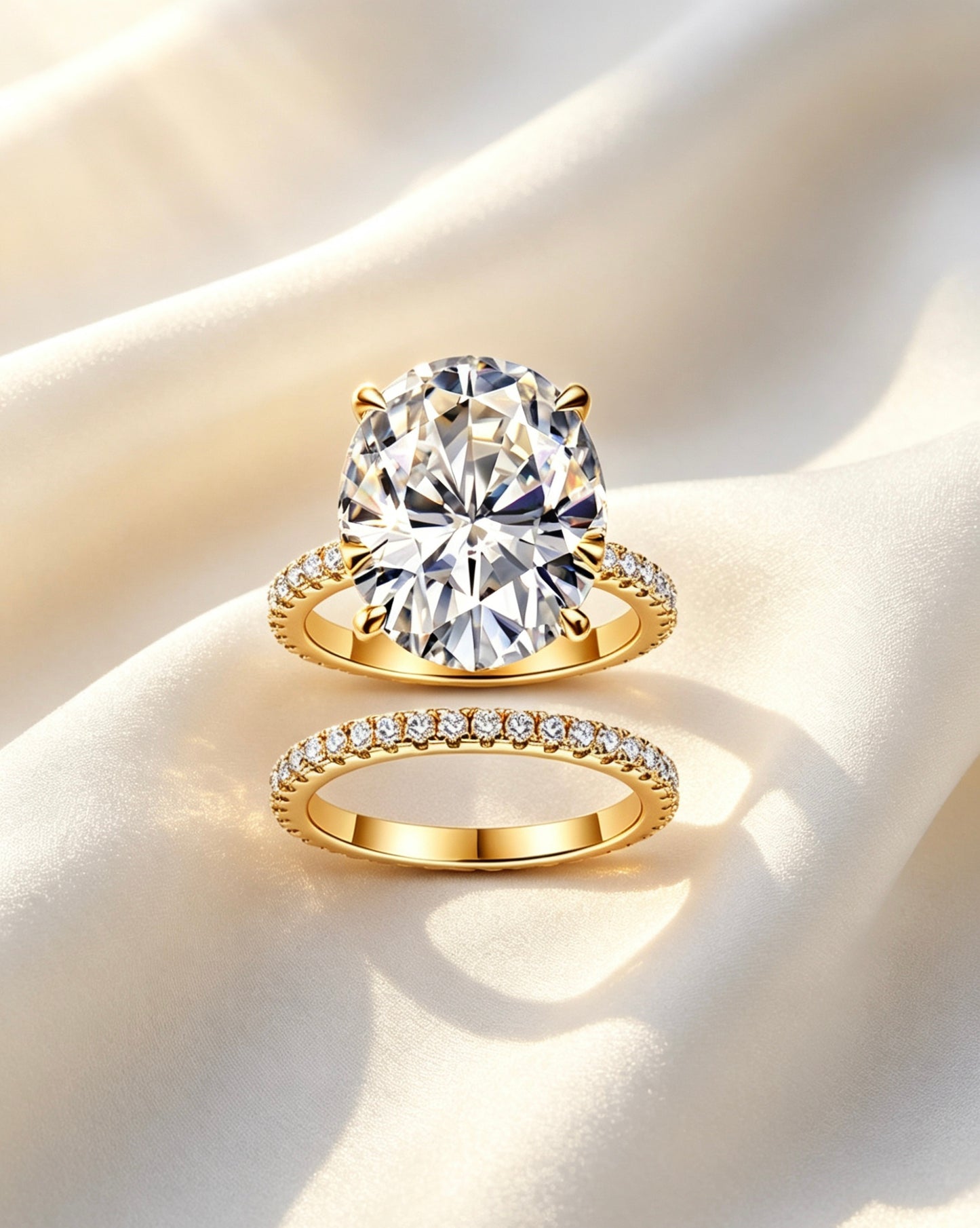 Oval Moissanite Bridal Set  · 12x16mm Engagement Ring + Eternity Band · Luxury Wedding Set S925 Silver | Luvymia