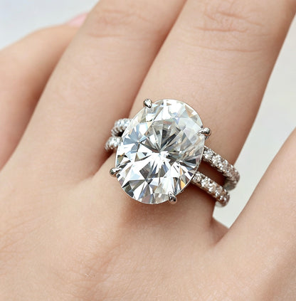 Oval Moissanite Bridal Set  · 12x16mm Engagement Ring + Eternity Band · Luxury Wedding Set S925 Silver | Luvymia