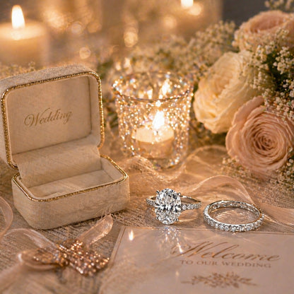 Oval Moissanite Bridal Set  · 12x16mm Engagement Ring + Eternity Band · Luxury Wedding Set S925 Silver | Luvymia