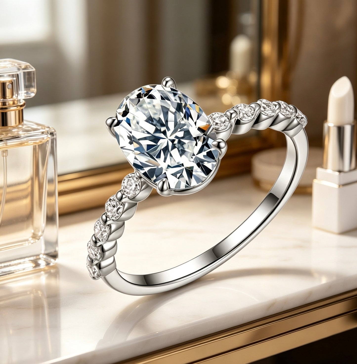 Oval Moissanite Ring — D Color VVS1 · Full Eternity Band · S925 Silver | Luvymia
