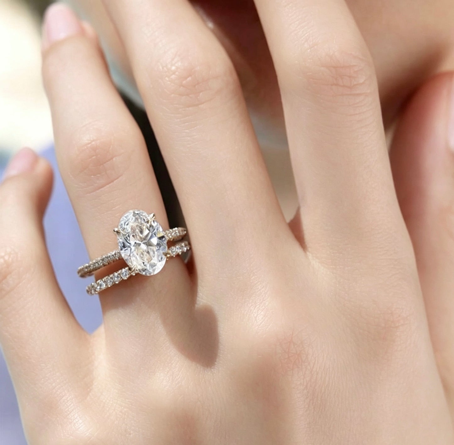 Oval Moissanite Solitaire Bridal Ring Set — Four-Prong · S925 Silver | Luvymia
