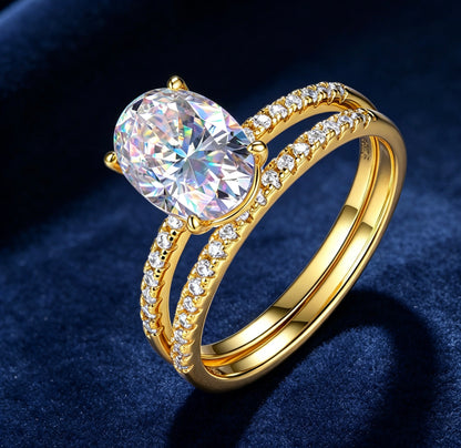 Oval Moissanite Solitaire Bridal Ring Set — Four-Prong · S925 Silver | Luvymia