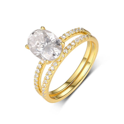 Oval Moissanite Solitaire Bridal Ring Set — Four-Prong · S925 Silver | Luvymia
