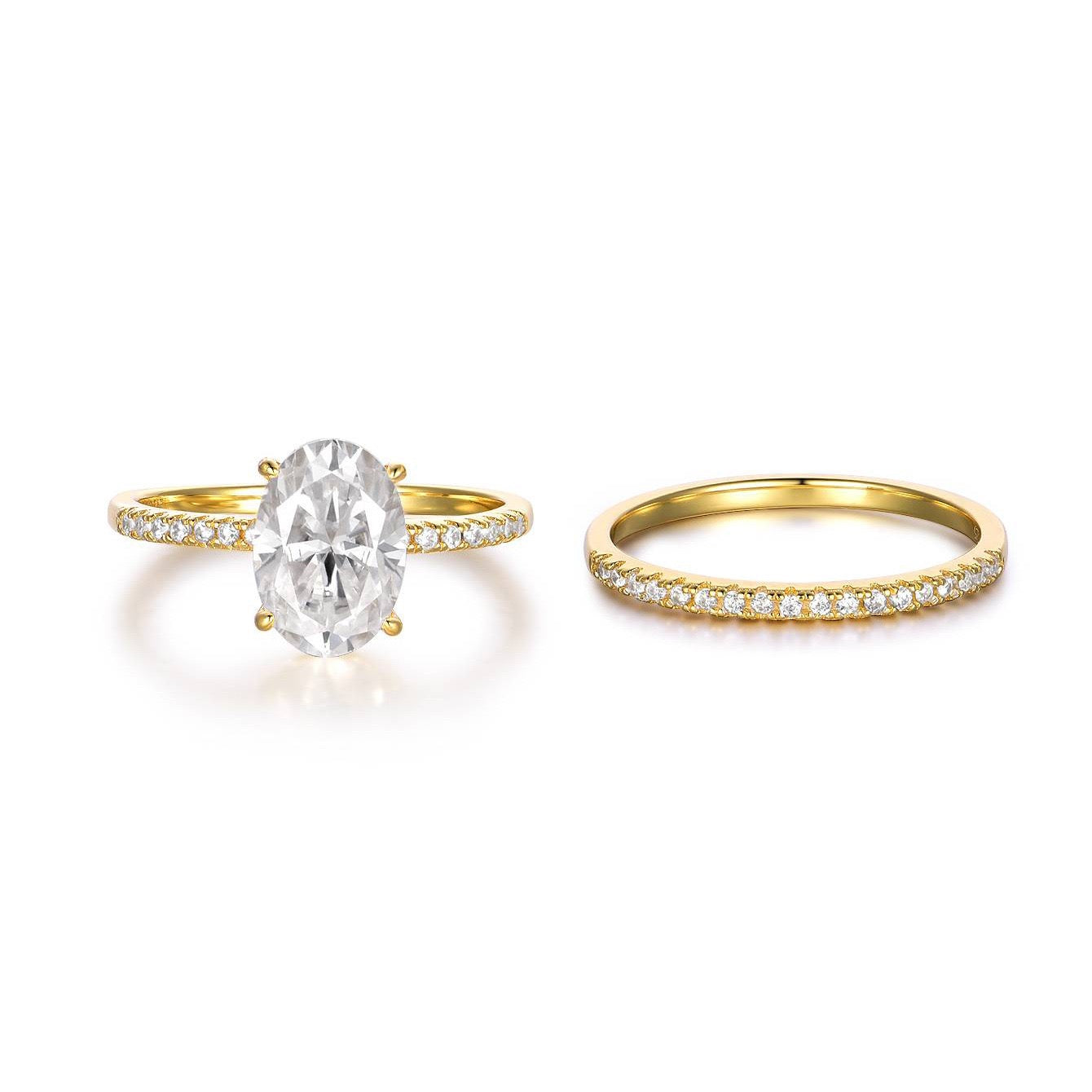 Oval Moissanite Solitaire Bridal Ring Set — Four-Prong · S925 Silver | Luvymia